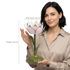 Support de bougie Lotus en fer, fleur rose, base verte, décoration d'intérieur, support en métal durable - Product Image 6