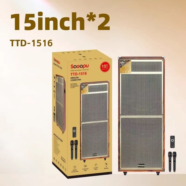 OEM Wholesale Dual-speaker Wooden Cabinet Dual Wireless Microphones Karaoke square Dancing High-power Subwoofer for