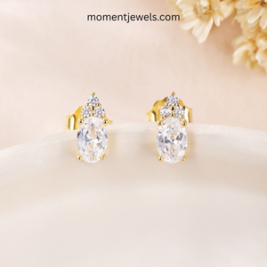 dainty 14k gold plated geometric stud <b>earrings</b> 925 sterling silver zircon claw setting minimalist jewelry gift for women - Product Image 1