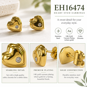 Pendientes de Corazón en Oro de 14K, Chapados al Vacío en Acero Inoxidable - Product Image 4