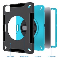 Étui de tablette robuste antichoc à 3 couches en TPU avec sangle de poignet rotative à 360 degrés pour iPad Air 4 5