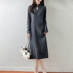 <span class=keywords><strong>Robe</strong></span> <span class=keywords><strong>pull</strong></span> <span class=keywords><strong>mi</strong></span>-<span class=keywords><strong>longue</strong></span> en <span class=keywords><strong>laine</strong></span> tricotée style chinois à col montant pour femme, coupe ample amincissante, manches longues, printemps-automne - Product Image 4