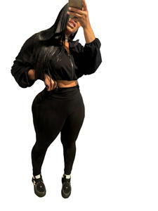 Bahar moda kadın giyim düz renk takım elbise rahat kırpma üst örme seksi standı yaka kadın 2 parça pantolon seti - Product Image 4