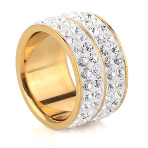 Bague de mode européenne et américaine 12 mm, double rangée de diamants, en acier inoxydable, bijoux de fête unisexe, couleur or acier - Product Image 5