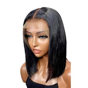 Natural Looking Highlight Bob Straight Short Straight Beveled bangs Brazilian Raw Heat Resistance Lace Front Synthetic Hair Wig