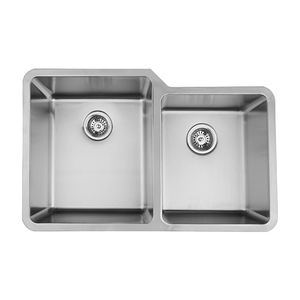 Évier de cuisine moderne JKY SS-R3221L 32"x20" haut de gamme en acier inoxydable 60/40 à double bac, surface brossée, à encastrer sous plan - Product Image 1