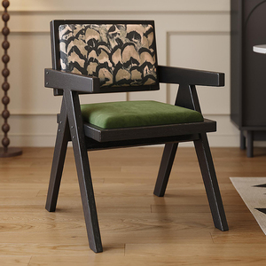 Poltrona CL-185 in Legno Massello Stile Wabi-Sabi, Sedia da Pranzo con Seduta e Schienale in Tessuto di Cotone ad Alta Densità - Product Image 1
