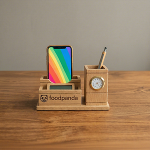 Natural Wood Desk Organizer Pen Holder Mobile Stand <b>Office</b> Table Decor Standard Size Custom Logo <b>Gift</b> Set - Product Image 1
