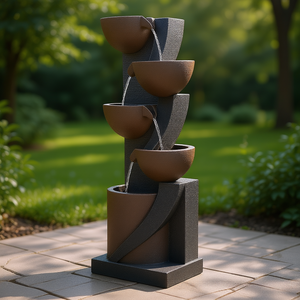 Fuente de agua para exteriores de 5 niveles, 49.61 pulgadas, fuente de piedra en cascada con forma de jarrón, diseño contemporáneo, decoración de jardín - Product Image 2