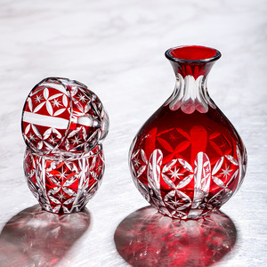 Ensemble de coupes et de carafes à saké japonais Edo Kiriko sculpté, luxe léger, avec coupes à saké sculptées à ventre large, <span class=keywords><strong>Toyo</strong></span> Sasaki - Product Image 4
