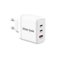 Chargeur mural GaN 65W 2 ports Type-C et 1 port USB avec charge rapide FCP/QC3.0/QC4.0+ et design pliable pour téléphones portables et ordinateurs portables