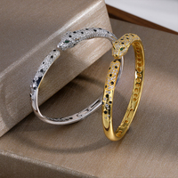 Bracelet léopard de luxe en argent sterling 925, jonc ouvert plaqué or émaillé, incrusté de bijoux haut de gamme, vente en gros très prisée