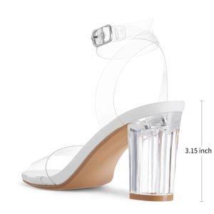 Sandali da Donna di Alta Qualità <span class=keywords><strong>con</strong></span> <span class=keywords><strong>Tacco</strong></span> Alto e Grosso, Punta Rotonda, Cinturino alla Caviglia Trasparente, Slip-on per Abiti Eleganti - Product Image 2