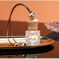 Bouteille de parfum en verre vide réutilisable avec couvercle en bois et corde de suspension, diffuseur de voiture suspendu, vase, conteneur de parfum rechargeable