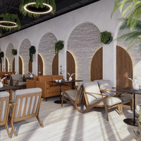 Canapé en cuir et bois massif, mobilier commercial pour café, bistrot, restaurant, carré et rond