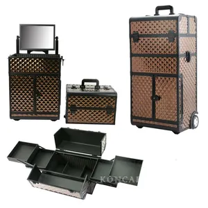 FAMA certificated factory Cosmetic Makeup Salon Artist Case Professional Trolley Aluminum 2 in 1