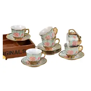 Taza de café de cerámica galvanizada turca de alta calidad, juego de café árabe retro europeo, tazas de té y platillos, juego de caja de regalo