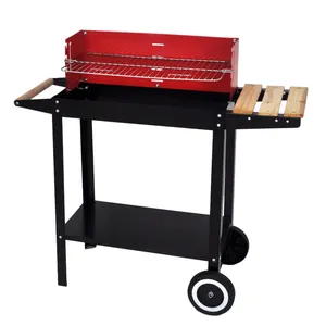 SEJR Red Square Charcoal BBQ Grills Portable Outdoor Trolley Barbacoa Horno
