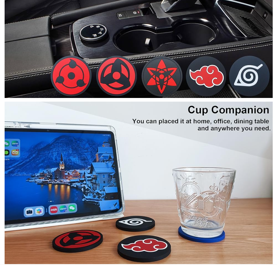 Huajun Universal Rubber Car Cup Holder Coasters - Black Red Waterproof Non-Slip Anti-Scratch