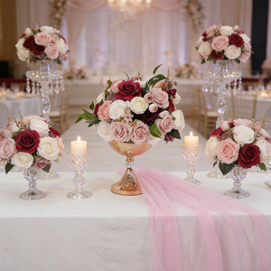 Boule de fleurs en soie personnalisée, rose et rouge, pour centre de table de mariage - Product Image 1