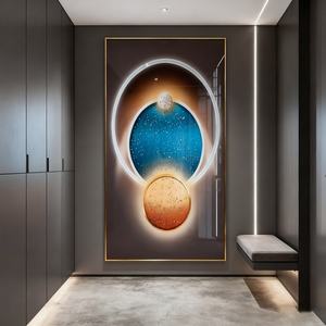 Peinture murale décorative personnalisée en gros, impression HD, motif géométrique abstrait, tableau en porcelaine LED avec cristaux pour salon - Product Image 2