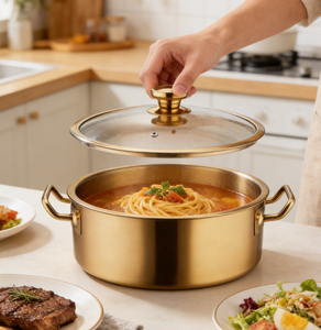 Marmite de Luxe Zunke en Acier Inoxydable Doré avec Couvercle en Verre - Serveur de Buffet Commercial pour Hôtels et Restaurants - Product Image 4