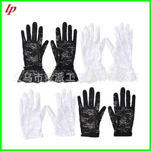 Gants en dentelle pour femmes, noirs et blancs, accessoires de robe de mariée, courts avec bordure en dentelle, gants de costume de bal de mariée - Product Image 2