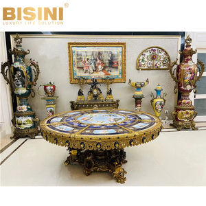 Splendido stile <span class=keywords><strong>barocco</strong></span> francese reale Louis Palace dipinto a mano turchese porcellana rame angelo piedistallo dorato <span class=keywords><strong>tavolo</strong></span> da pranzo <span class=keywords><strong>rotondo</strong></span> - Product Image 4