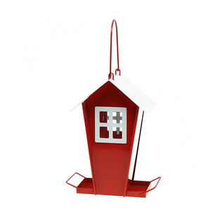 JH-Mech Maison traditionnelle pour oiseaux Toit amovible Mangeoire à oiseaux suspendue en métal galvanisé rouge et blanc à l'épreuve des écureuils - Product Image 4