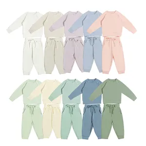 Bambo Material Wholesale Custom Toddler Clothes Elastic Cuff Pullover with Side Pockets Pants Bamboo Rayon Baby Tracksuit