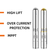 Pompe solaire immergée DC/AC en acier inoxydable pour puits profond, moteur à faible bruit et refroidissement par eau, 1-200m³/h, hauteur de refoulement 500m, pour irrigation de vergers, ISO/CE