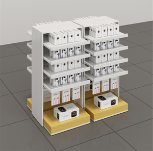 Soporte de exhibición de <span class=keywords><strong>centro</strong></span> de tienda de 4 estantes, estantes de Venta caliente, estantes de exhibición extraíbles con marco de hierro, soporte de góndola de tienda - Product Image 2