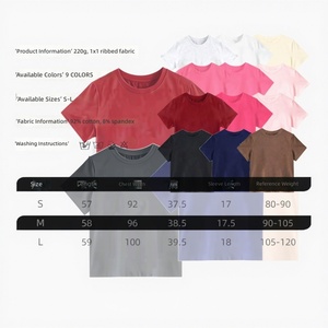 Camiseta <span class=keywords><strong>de</strong></span> <span class=keywords><strong>Mujer</strong></span> <span class=keywords><strong>de</strong></span> Alta Calidad, 220 g/m², Algodón Grueso, Manga Corta, Color Liso, Suave y Transpirable, Cuello Redondo, Estilo Casual Básico para Verano - Product Image 2