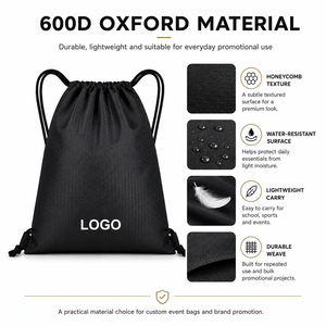<span class=keywords><strong>Sac</strong></span> de sport robuste en polyester 600D avec étiquettes tissées et étiquettes personnalisées pour la vente en gros de sacs à cordon promotionnels - Product Image 5