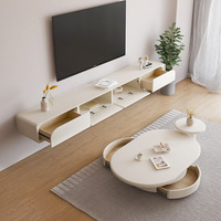 Table à thé orientale multifonctionnelle, table basse blanche irrégulière avec 2 tiroirs