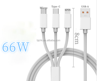 Câble de charge Type-C 3-en-1 en nylon blanc 66W ultra-rapide pour iPhone 16 Pro Max/téléphones mobiles, vente en gros depuis Shenzhen, MOQ 30 pièces