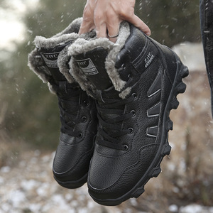 ZINC Men Winter Snow Boots <b>Ankle</b> High Genuine Leather Plush Lining Anti Slip Rubber Outsole Outdoor Warm Boot - Product Image 1
