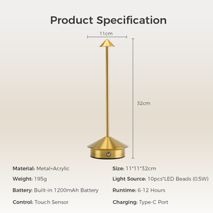 Lampade da Tavolo LED Ricaricabili Moderne, Luci Notturne Wireless con Dimmer Touch, Piccole Lampade da Tavolo in Metallo di Lusso per Ristoranti - Product Image 2