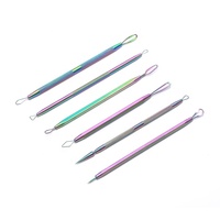 Kit de 6 outils pour éliminer les points noirs et les boutons, en acier inoxydable forgé à la main, couleur arc-en-ciel, avec sac en PU, écologique, ISO