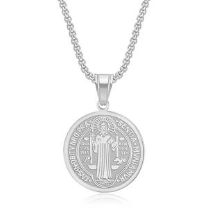 Rétro Saint Benoît En Acier Inoxydable Gravé Disque Pendentif <span class=keywords><strong>Collier</strong></span> Médaille Catholique Bijoux Religieux <span class=keywords><strong>Collier</strong></span> <span class=keywords><strong>Argent</strong></span> Or Noir - Product Image 4