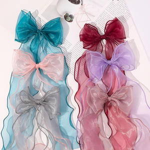HZO-26018 Jolie pince à <span class=keywords><strong>cheveux</strong></span> en organza et mousseline avec long ruban et nœud, accessoire doux <span class=keywords><strong>pour</strong></span> enfants <span class=keywords><strong>pour</strong></span> le quotidien - Product Image 5