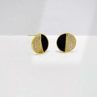 Boucles d'oreilles clous fines personnalisées en argent 925 plaqué or, avec pierre précieuse ronde, émail et zircon irrégulier en forme de coquille, pour femme, idéales pour les fêtes