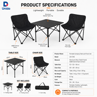 Juego de Mesa y Sillas Plegables Ligeras para Acampar, Mesa de Aluminio con 2 Sillas para Picnic, Senderismo y Viajes