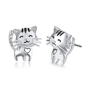 Aretes de Gato de Dibujos Animados, Lindos, de Aleación de Zinc con Baño de Oro Blanco, Joyería de Moda para Mujer, Aretes de Regalo - Product Image 1