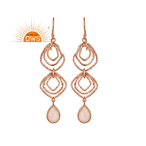 Rose Chalcedony Gemstone Earrings Indian Artisan Texture Rose Gold Plated Silver Earrings Supplier Jewelry - Product Image 1