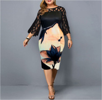 Nouveautés Robe d'été imprimée à fleurs Robe d'été en dentelle à manches trois quarts évidées Robes grande taille pour femmes