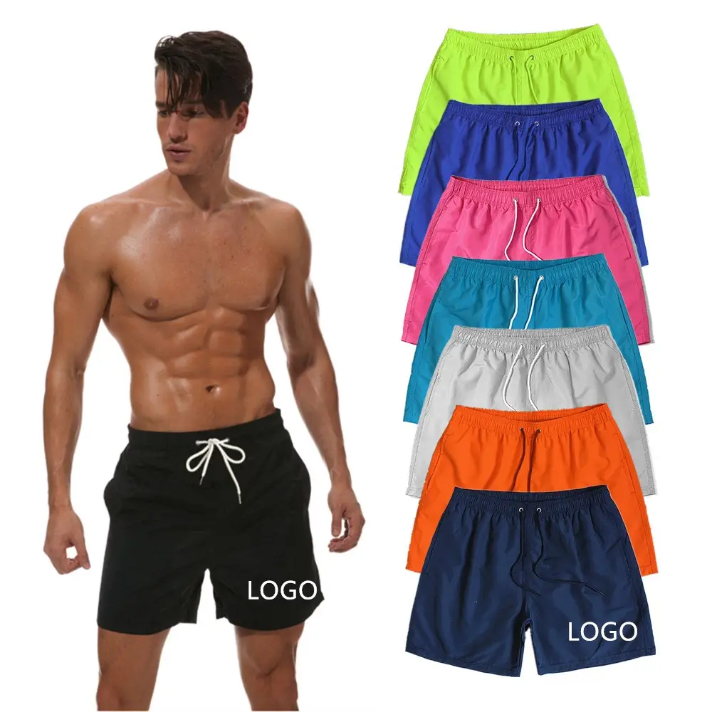 Low Moq Custom Logo Zomer Elastische Taille Heren Zwembroek 100% Polyester Zwembroek Mesh Strand Shorts Voor Mannen