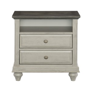 Classic Light Gray Nightstand 2 <b>Drawers</b> <b>Storage</b> Cubby Dark Brown Top Modern Farmhouse Bedroom Furniture - Product Image 3