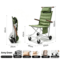 Fauteuil inclinable pliable portable avec cadre en acier carbone réglable, chaise longue à roulettes en tissu pour le camping et les voyages en famille