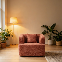 Fauteuil de salon moderne italien en tissu rouge rouille, rembourré en mousse, une place, compressé sous vide, mobilier de salon